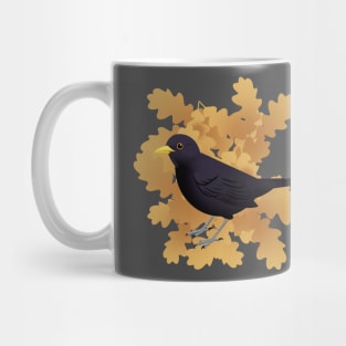 European blackbird on autumn leaves Mug